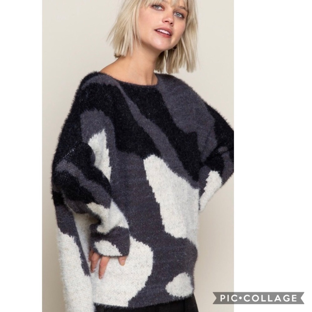 SALE!! Gray, Black & White Abstract Winter Sweater - Picture 2 of 7